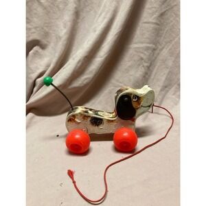 Vintage Fisher Price Little Snoopy 1965 Wooden Pull Toy #2034 spring tail squawk